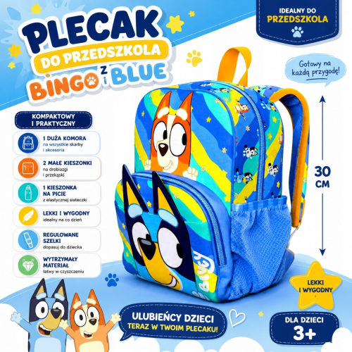 Plecak 30cm Bluey Bingo dla dziecka do przedszkola wycieczki